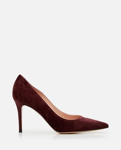 Gianvito Rossi Pointed Toe Suede Stiletto Heel Pumps In Burgundy