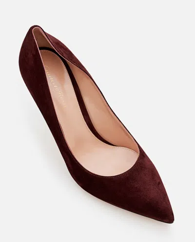 Gianvito Rossi Pointed Toe Suede Stiletto Heel Pumps In Burgundy