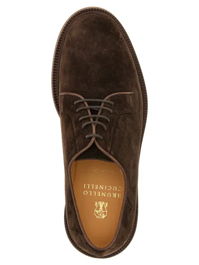 Brunello Cucinelli Lace-up Suede Derby Shoes In Green