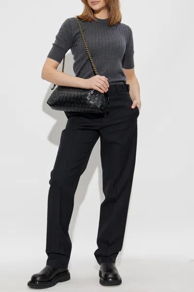 Bottega Veneta Women Ribbed Knit Cropped Top In Gray