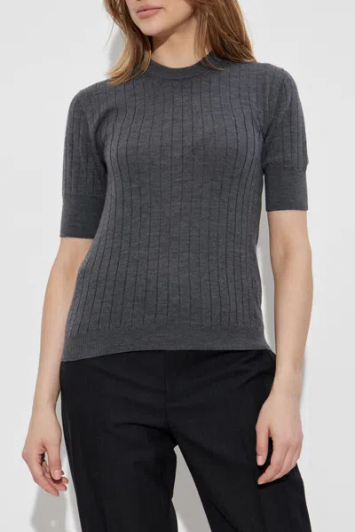 Bottega Veneta Women Ribbed Knit Cropped Top In Gray