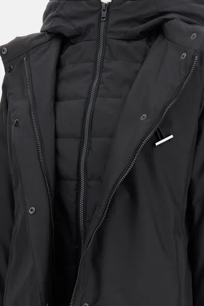 Fay Hooded Black Jacket With Quilted Detailing And Toggle Closure In Black