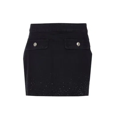 Liu •jo Crystal Embellished Denim Skirt In Black