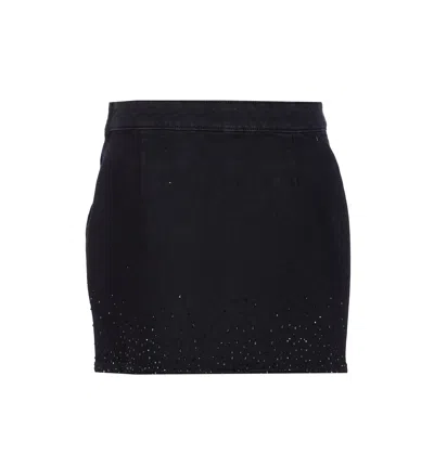 Liu •jo Crystal Embellished Denim Skirt In Black