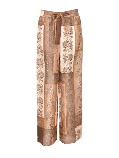 Zimmermann Lucky Silk Wide Leg Pants In Brown