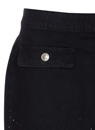 Liu •jo Crystal Embellished Denim Skirt In Black