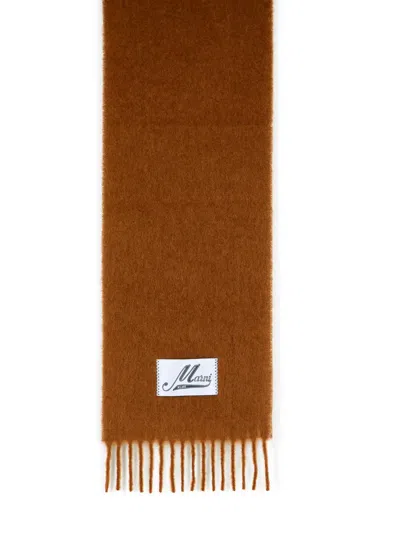 Marni Brown Brushed Alpaca Blend Scarf With Fringes In Brown