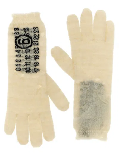 Mm6 Maison Margiela Numeric Signature Gloves Featuring Graphic Print In Neutral