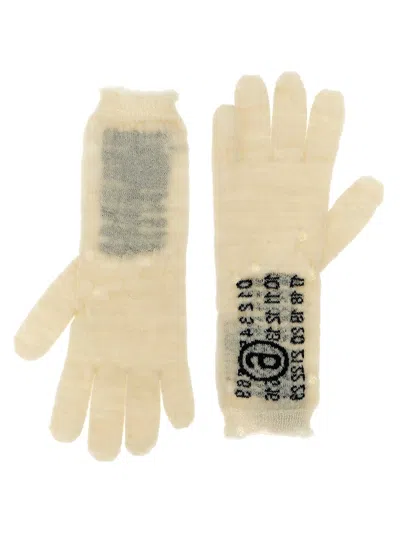 Mm6 Maison Margiela Numeric Signature Gloves Featuring Graphic Print In Neutral