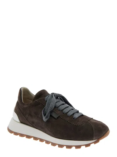 Brunello Cucinelli Suede Running Sneaker In Brown