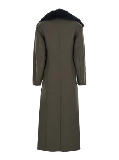 Blumarine Green Coat With Classic Lapels And Removable Collar In Wool Blend Woman In Green