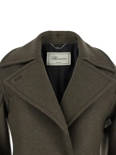 Blumarine Green Coat With Classic Lapels And Removable Collar In Wool Blend Woman In Green