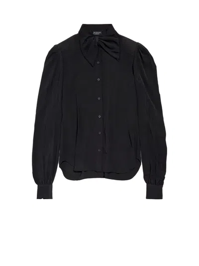 Balenciaga Bow Detail Puff Sleeve Shirt In Black