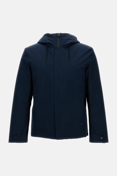 Woolrich Hooded Padded Jacket With Side And Zip Pockets In Blue