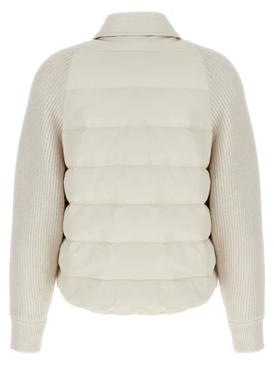 Brunello Cucinelli Two-material Down Jacket With Shiny Flap Detail In Gray