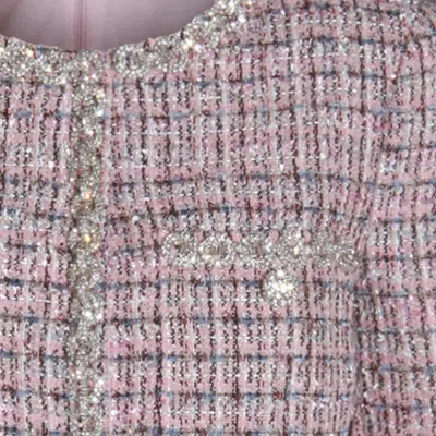 Self-portrait Self Portrait Crystal-embellished Tweed Jacket In Gray