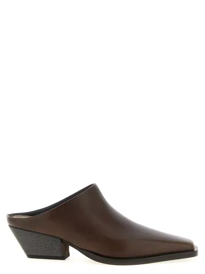 Brunello Cucinelli 'precious Heels' Sabots In Brown