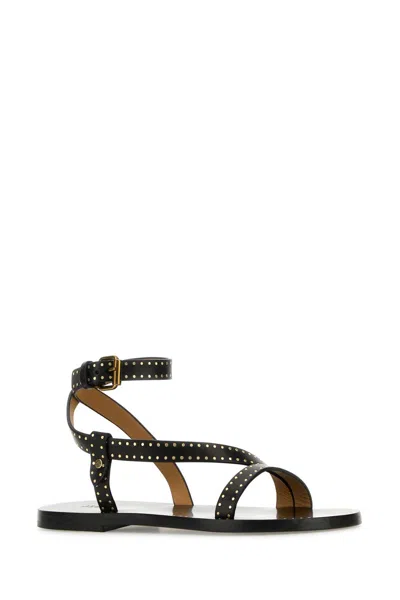 Isabel Marant Black Leather Sandals With Metallic Studs In Black