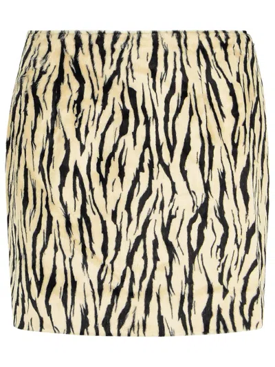 Rotate Birger Christensen Rotate Printed Faux Fur Skirt In Neutral