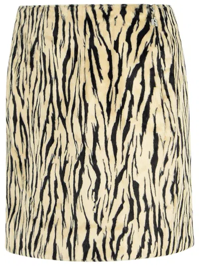 Rotate Birger Christensen Rotate Printed Faux Fur Skirt In Neutral