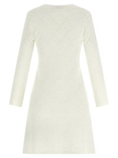 Self-portrait White Lace Knit Mini Dress With Removable Bow In White