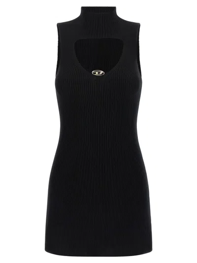 Diesel Mini Wool Dress With Inlay In Black