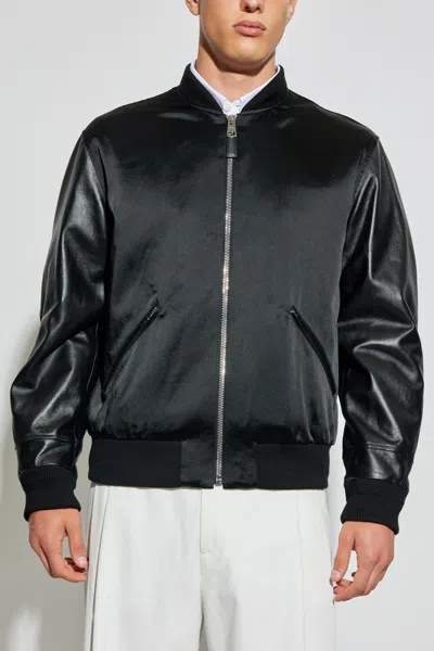 Givenchy Men Cotton And Nylon Jacket With Leather Sleeves In Black