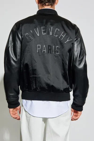 Givenchy Men Cotton And Nylon Jacket With Leather Sleeves In Black