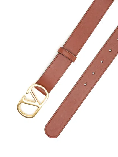 Valentino Womens Vlogo Signature Leather Belt Deep Caramel In Brown
