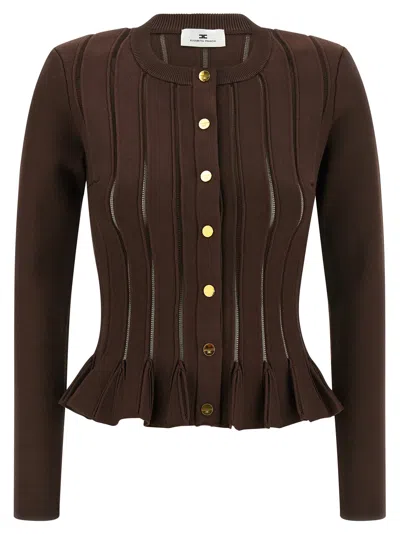 Elisabetta Franchi Knitwear Sweater With Gold Button Detailing In Brown