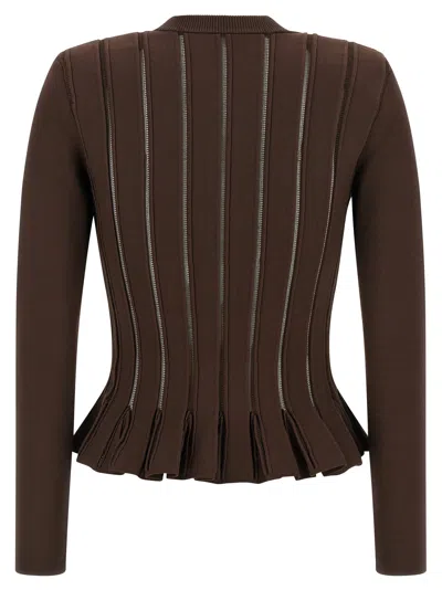 Elisabetta Franchi Knitwear Sweater With Gold Button Detailing In Brown