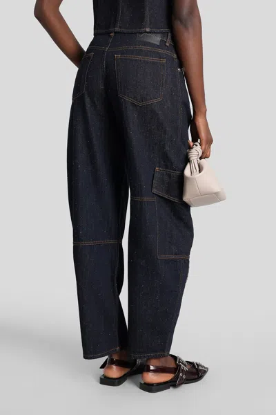 Ganni Checkered Patch Cargo Jeans In Blue