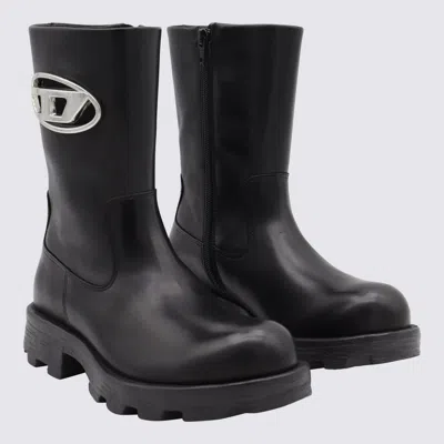 Diesel D-hammer-biker Boots In Shiny Leather In Black