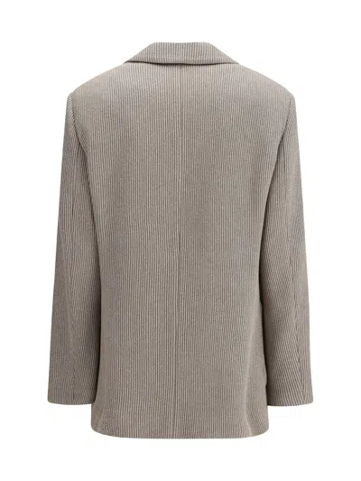 Brunello Cucinelli Sparkling Ribbed Lurex Jacket With Peaked Lapels In Gray