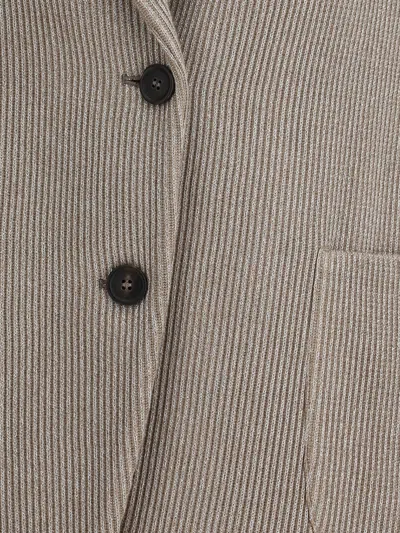 Brunello Cucinelli Sparkling Ribbed Lurex Jacket With Peaked Lapels In Gray