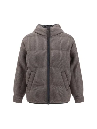 Brunello Cucinelli Luxe Cashmere Down Jacket In Gray