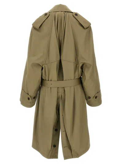 Balenciaga Beige Double-breasted Cotton Trench Coat In Brown