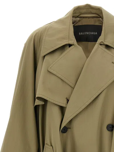 Balenciaga Beige Double-breasted Cotton Trench Coat In Brown