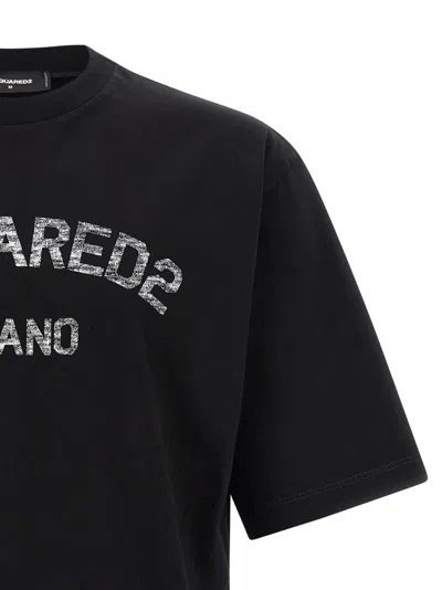 Dsquared2 Loose Fit Tee Logo Dsq2 Milano Sbiadito Effetto Texture Jersey Di Cotone T-shirt In Black