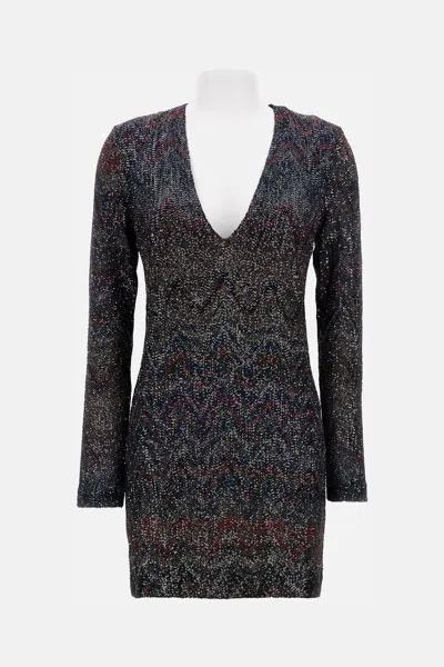 Missoni Multicolour Dress With Deep Neckline And All-over Sequins In Viscose Woman In Black
