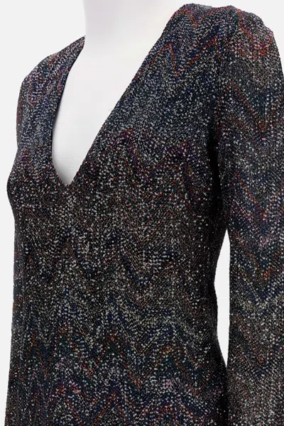 Missoni Multicolour Dress With Deep Neckline And All-over Sequins In Viscose Woman In Black