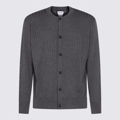 Bottega Veneta Ribbed Wool Cardigan In Gray