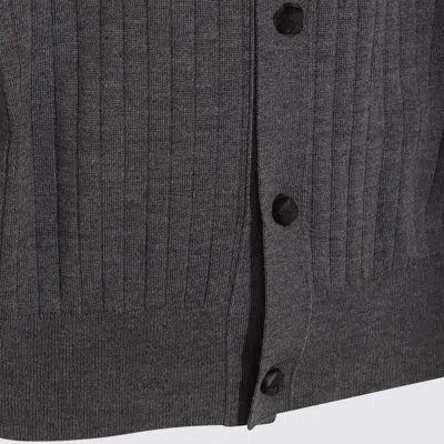 Bottega Veneta Ribbed Wool Cardigan In Gray