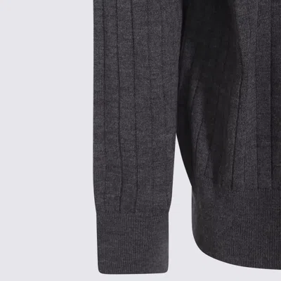 Bottega Veneta Ribbed Wool Cardigan In Gray
