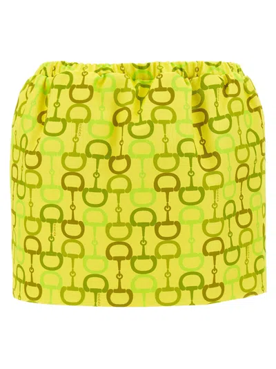 Gucci Horsebit Print Skirt Skirts Yellow In Green