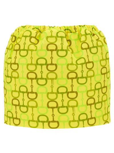 Gucci Horsebit Print Skirt Skirts Yellow In Green