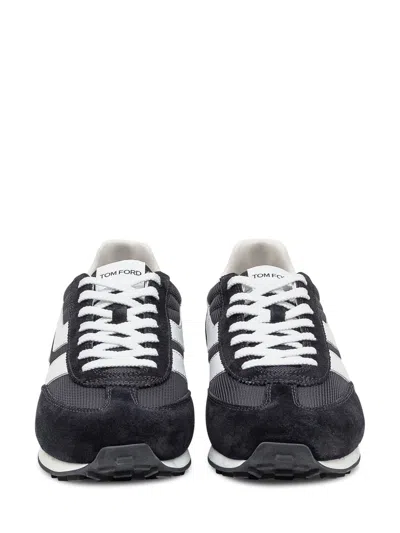 Tom Ford Suede Sneakers With Contrast Panels And Flat Sole In Black