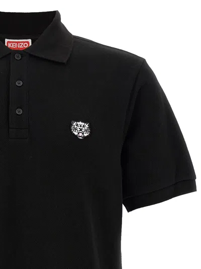 Kenzo Men's Gots Happy Tiger Embroidered Slim Polo In Black