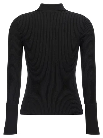 Courrèges Fitted Ribbed Long-sleeve Top With Unique Collar In Black