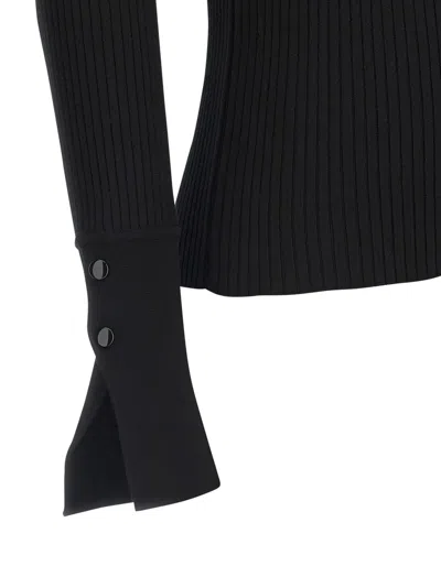 Courrèges Fitted Ribbed Long-sleeve Top With Unique Collar In Black